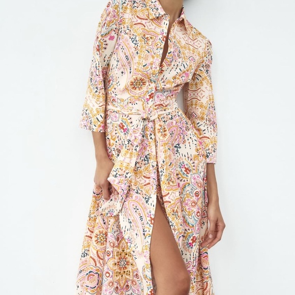 Zara Dresses & Skirts - Zara Floral Print Button Down  Midi Dress - Multicolor, Small